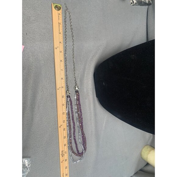 Multi-Strand Purple & Silver Color Beaded Necklace 34" - Picture 4 of 7